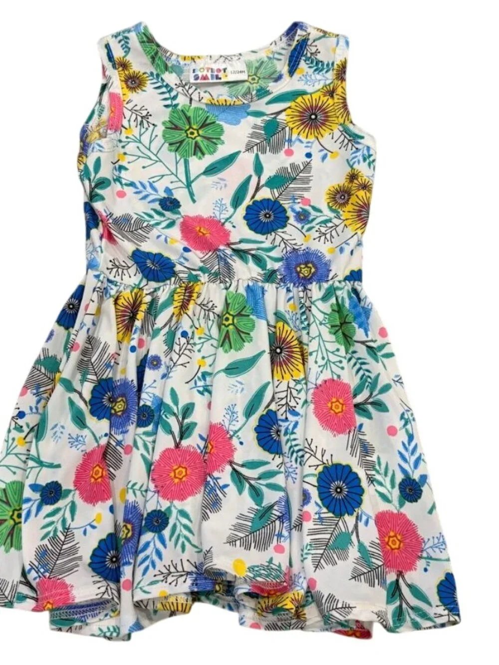 DotDot Smile Girls Floral Print Sleeveless Dress 12-24M White Multicolor